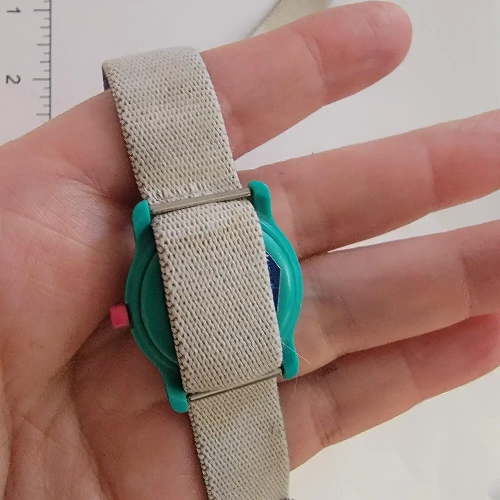 Lorus Mickey Mouse Girls Watch Green Case White Dial Blue Nylon Strap Quartz